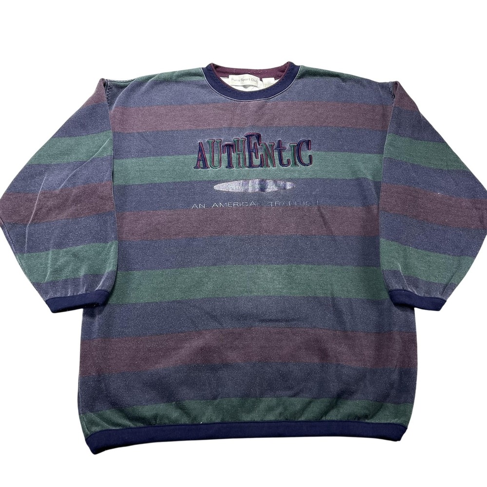 Vintage Paris Sport Club Sweatshirt Womens Small Multicolor Stripe Authentic